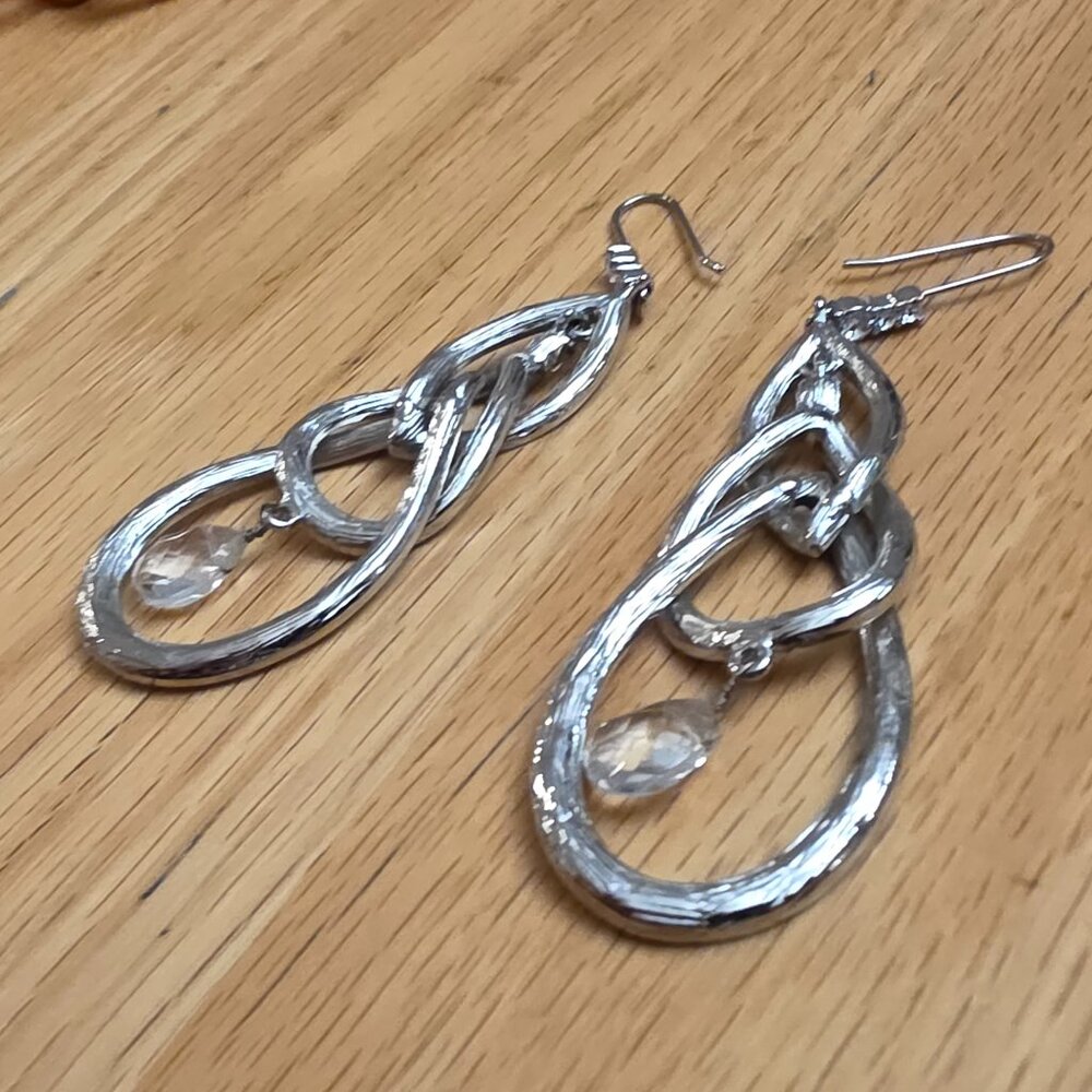 Etsy Silver Tone Beaded Rhinestone Drop Dangle Earrings - Picture 10 of 14